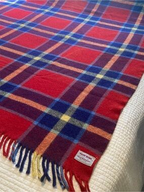 Wool Troy Leisure Stadium Picnic Blanket Red Blue Made In USA Vintage Warm Spots